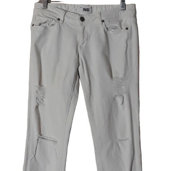 PAIGE Denim Co Jimmy Jimmy Skinny Distressed Jeans White Wreckage SZ 24 (0, XXS) - Picture 3 of 14